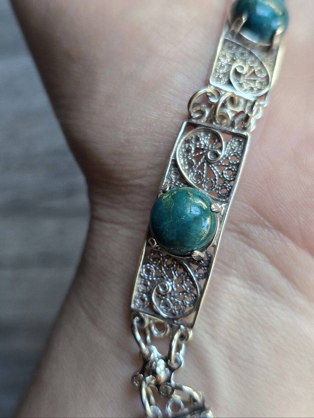 Silver 925 Filigree Bracelet with Teal Stone - Women's Jewelry - Picture 9 of 12